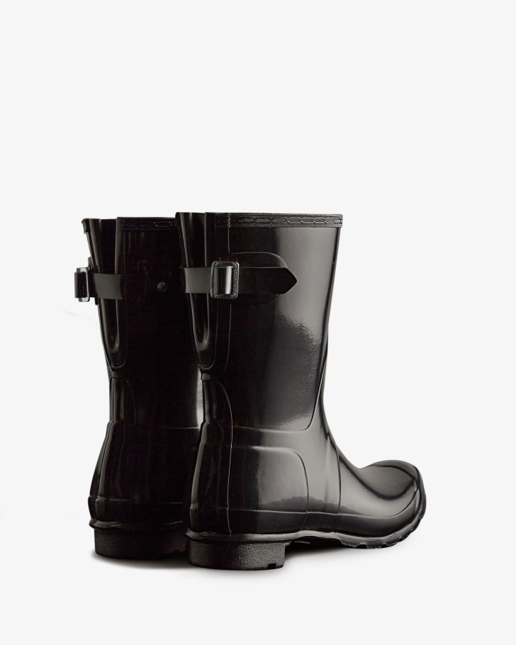Hunter Women's Short Back Adjustable Gloss Rain Boots Black