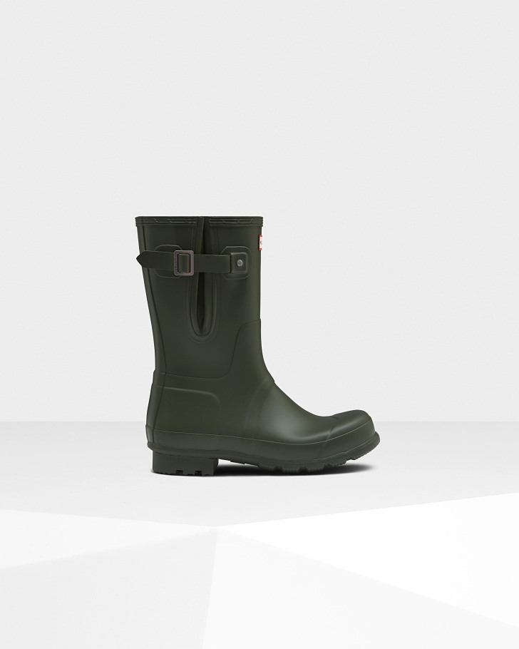 Hunter Men's Short Side Adjustable Rain Boots Dark Olive