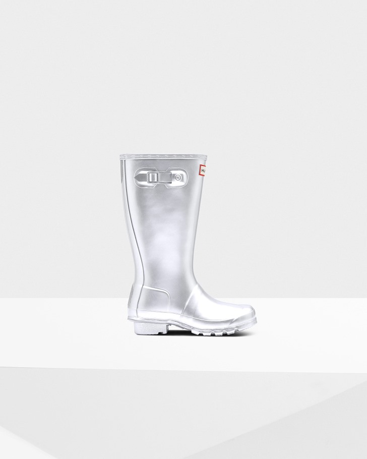 Hunter Big Kids (5-11 Years) Metallic Rain Boots Silver