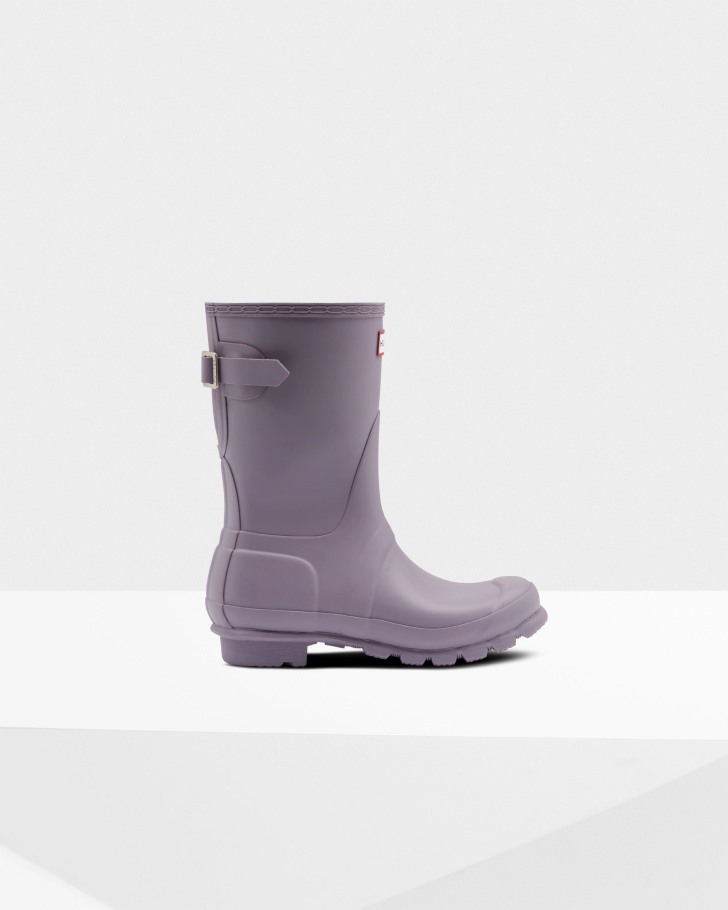 Hunter Women's Short Back Adjustable Rain Boots Purple Top