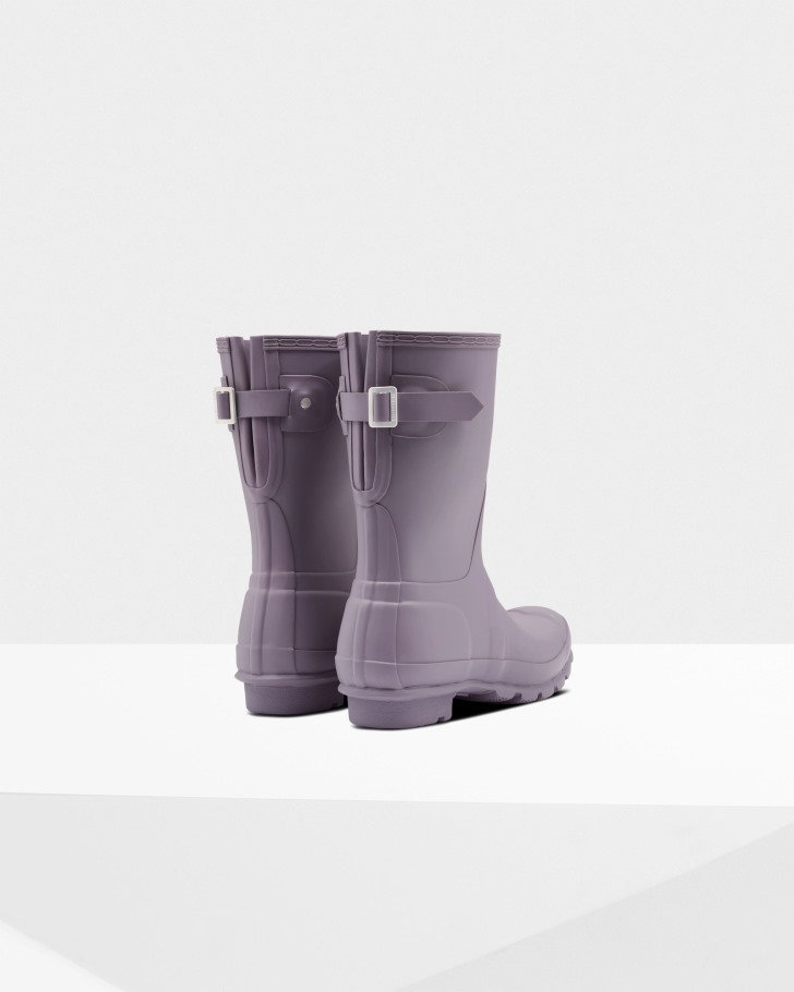 Hunter Women's Short Back Adjustable Rain Boots Purple Top
