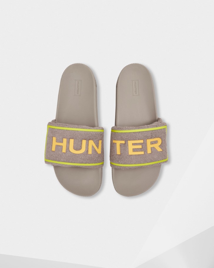 Hunter Men's Terry Towelling Logo Adjustable Slides Grey Dagger