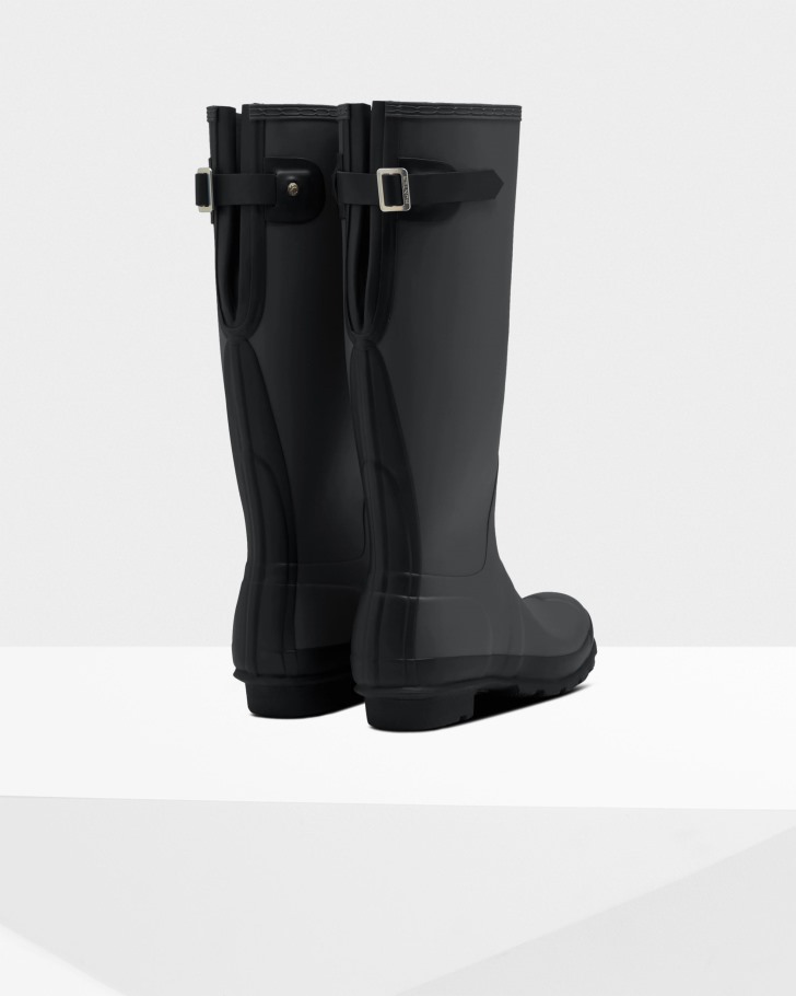 Hunter Women's Tall Back Adjustable Rain Boots Luna Grey-Black