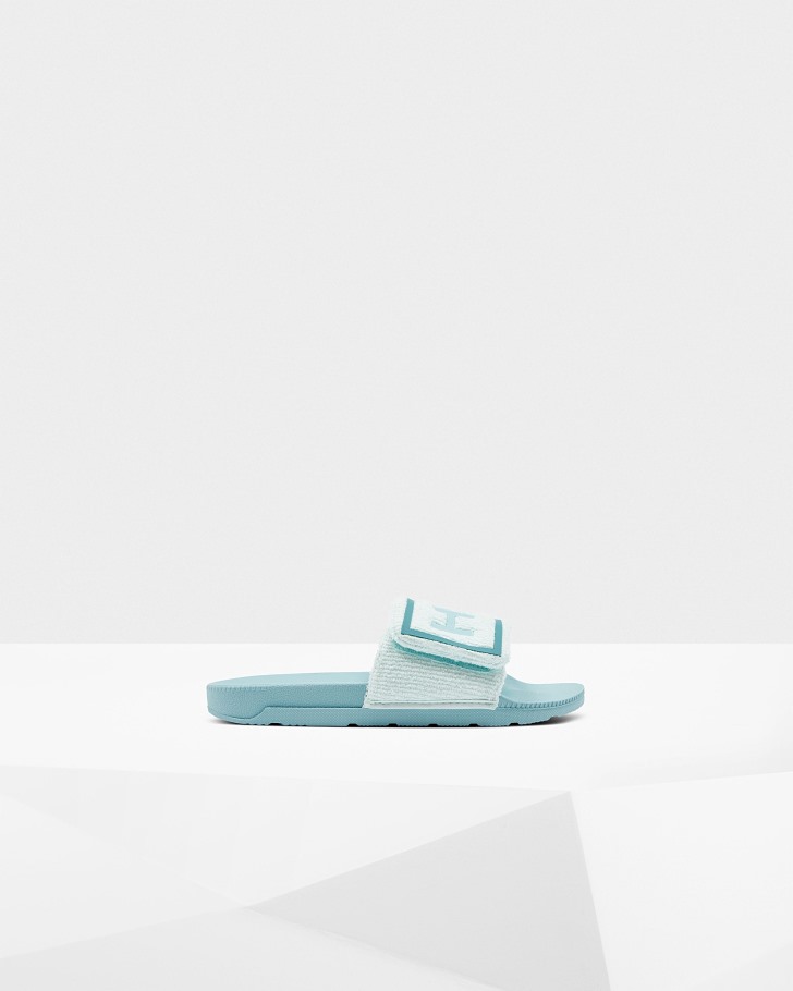 Hunter Women's Terry Towelling Logo Adjustable Slides Spearmint-Eucalyptus Blue