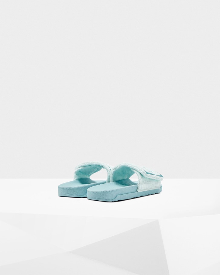 Hunter Women's Terry Towelling Logo Adjustable Slides Spearmint-Eucalyptus Blue
