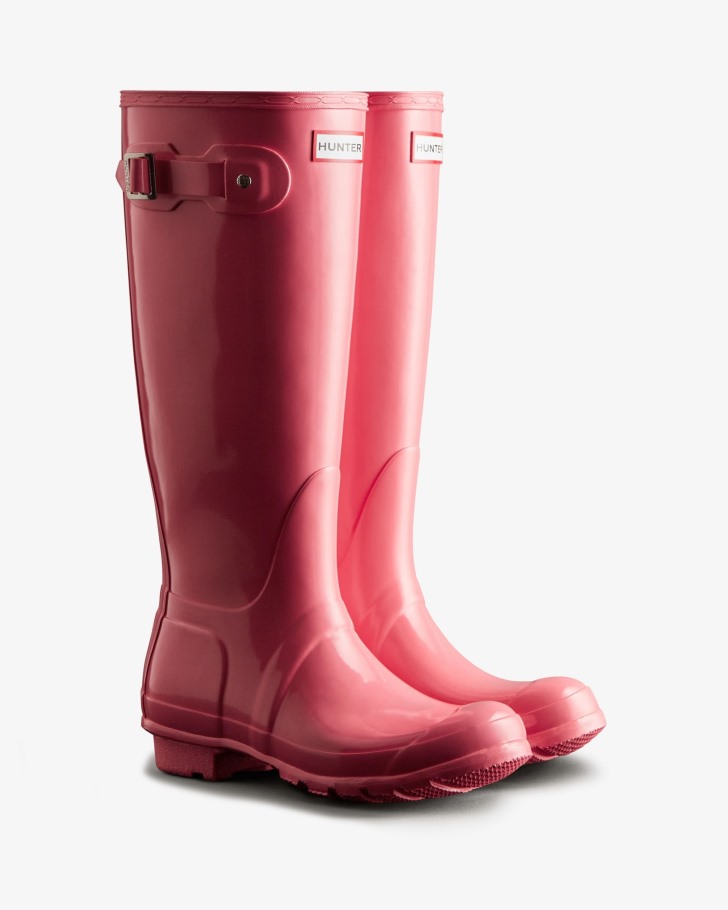 Hunter Women's Original Tall Gloss Rain Boots Pink Shiver