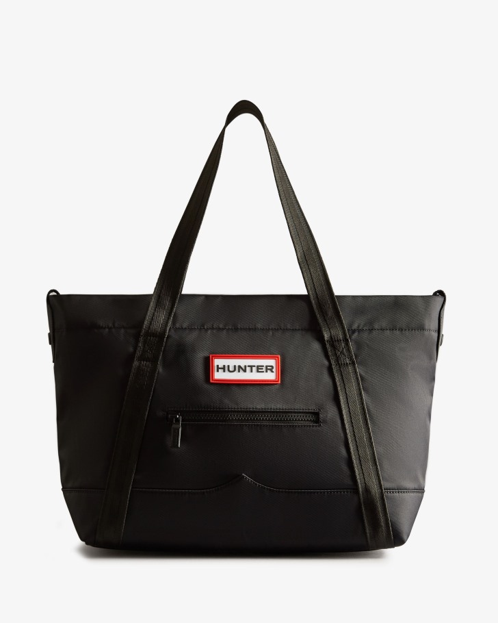 Hunter Nylon Medium Top Clip Tote Bag Black
