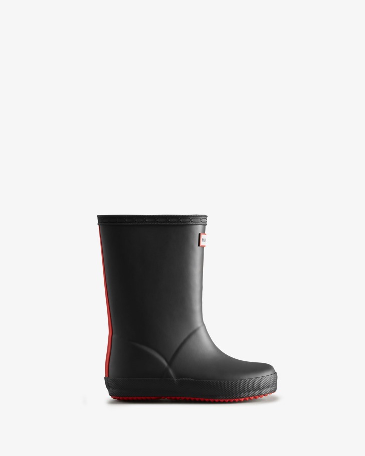 Hunter Kids First (18 Months-8 Years) Insulated Rain Boots Black-Logo Red