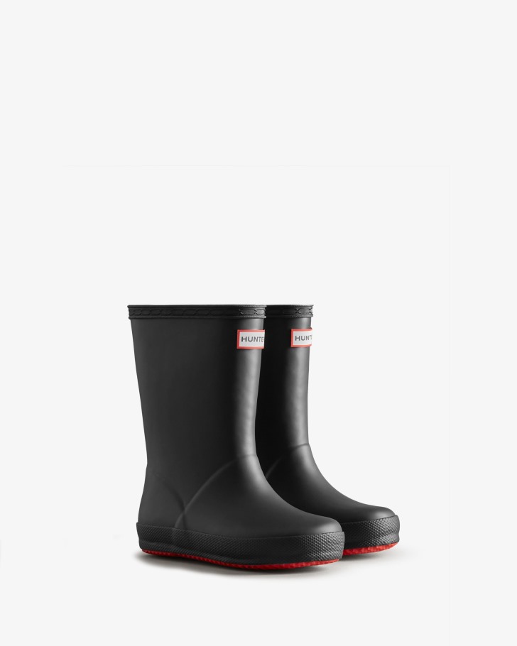 Hunter Kids First (18 Months-8 Years) Insulated Rain Boots Black-Logo Red
