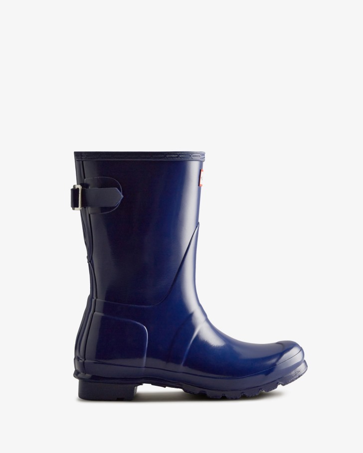 Hunter Women's Short Back Adjustable Gloss Rain Boots Balder Blue