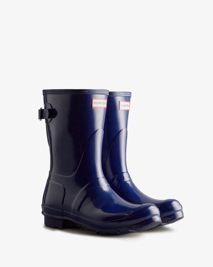 Hunter Women's Short Back Adjustable Gloss Rain Boots Balder Blue