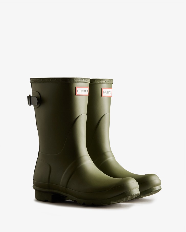 Hunter Women's Short Back Adjustable Rain Boots Ismarken Olive-Artic Moss Green