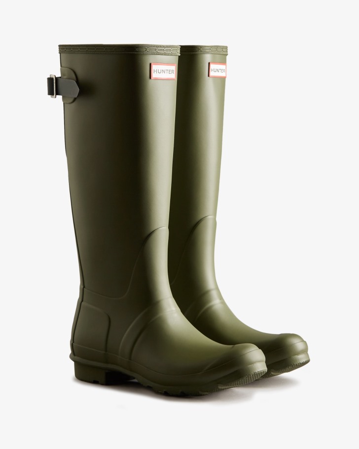 Hunter Women's Tall Back Adjustable Rain Boots Ismarken Olive-Artic Moss Green