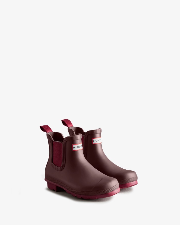 Hunter Women's Original Chelsea Boots Chestnut Crust Brown-Hayes Burgundy