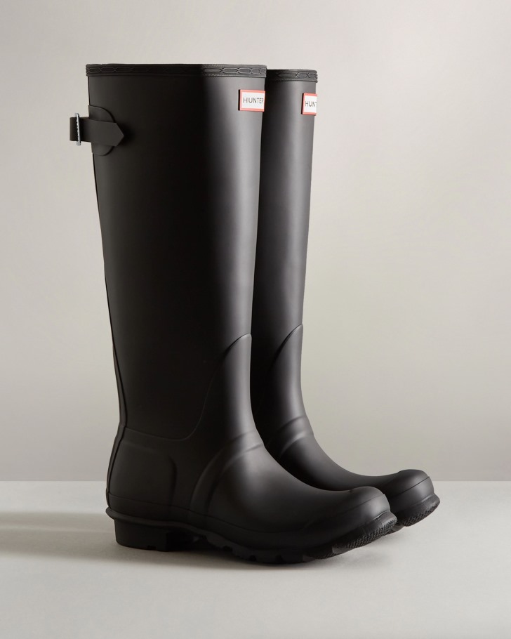 Hunter Women's Tall Back Adjustable Rain Boots Black