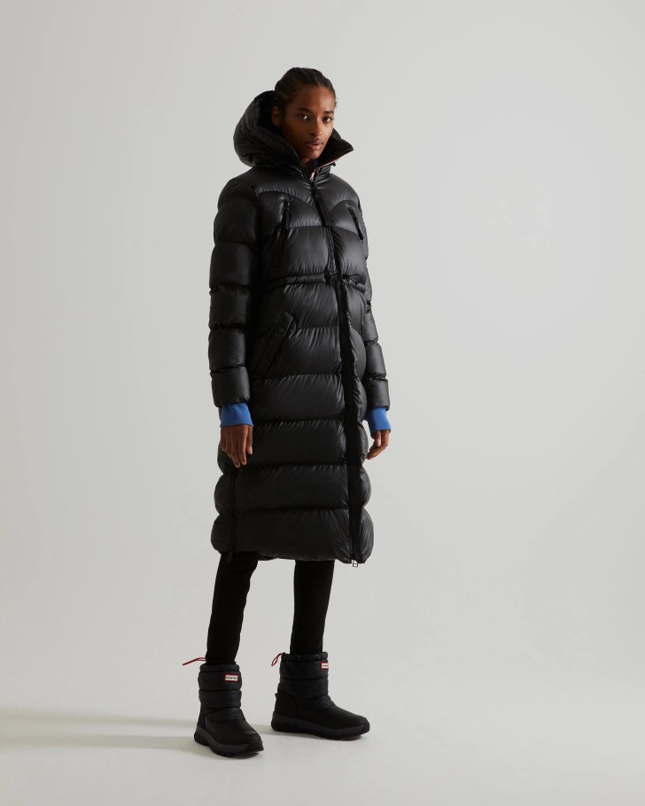 Hunter Women's Insulated Rubberized Long Puffer Coat Black