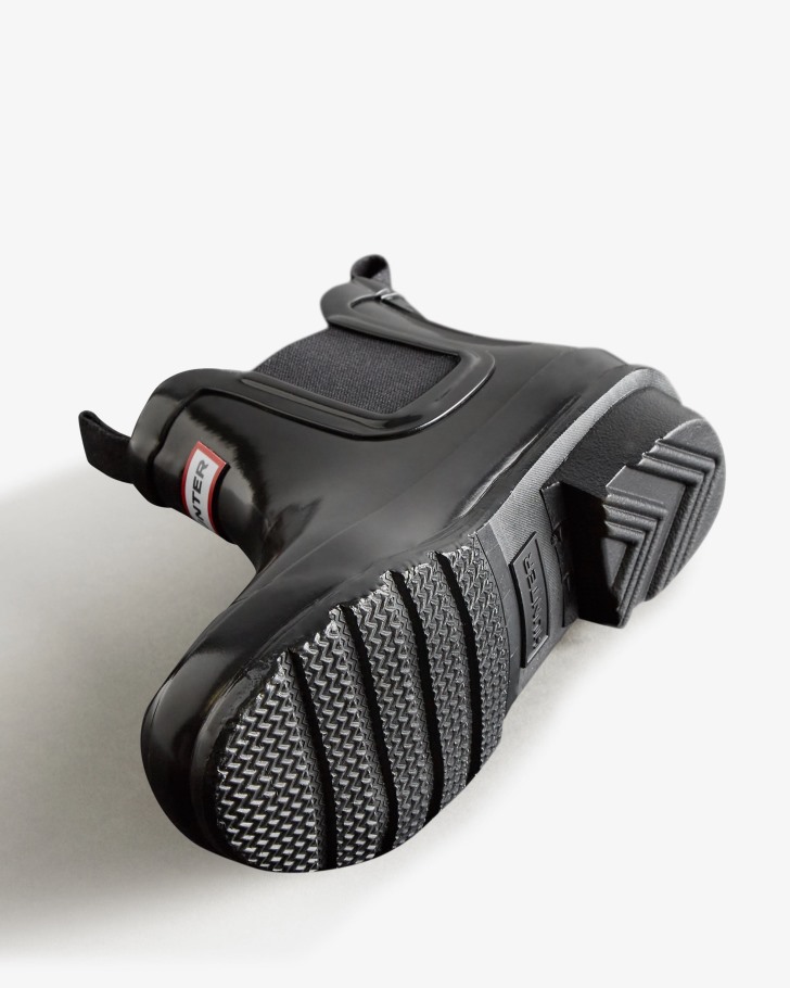 Hunter Big Kids (5-11 Years) Gloss Chelsea Boots Black