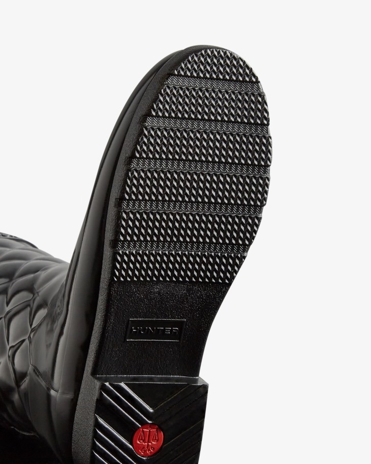 Hunter Women's Refined Slim Fit Adjustable Quilted Short Rain Boots Black