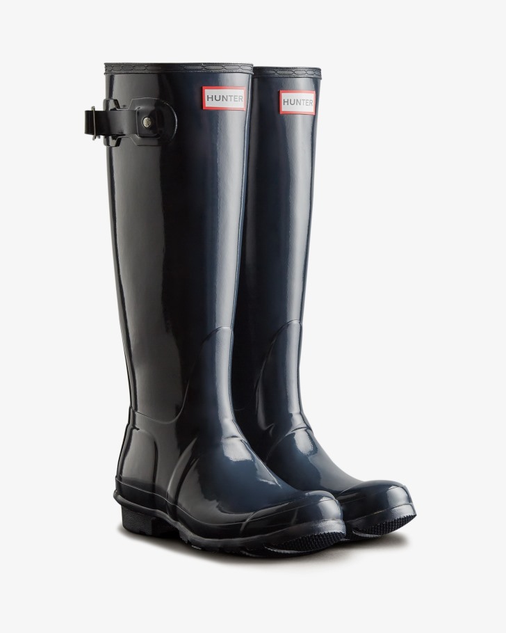 Hunter Women's Original Tall Gloss Rain Boots Navy