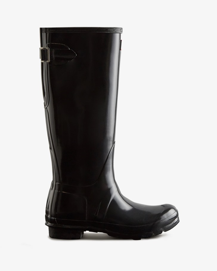 Hunter Women's Tall Back Adjustable Gloss Rain Boots Black