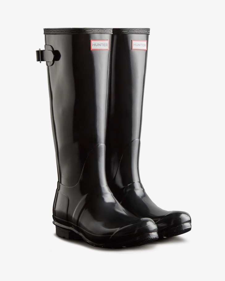 Hunter Women's Tall Back Adjustable Gloss Rain Boots Black