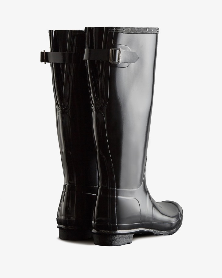Hunter Women's Tall Back Adjustable Gloss Rain Boots Black