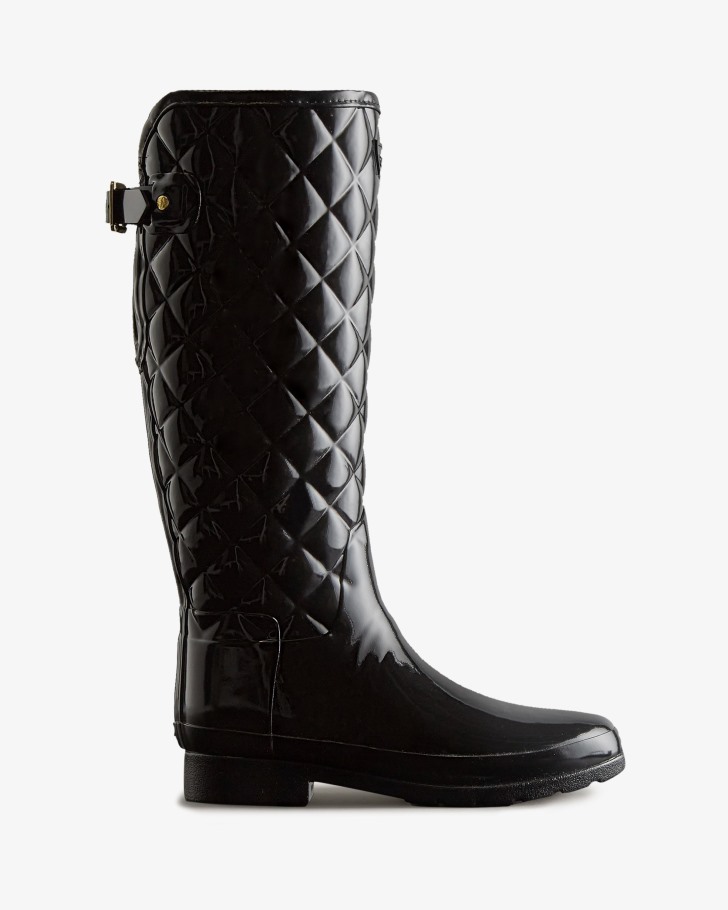 Hunter Women's Refined Slim Fit Adjustable Quilted Tall Rain Boots Black