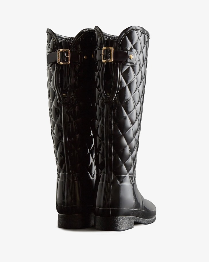 Hunter Women's Refined Slim Fit Adjustable Quilted Tall Rain Boots Black