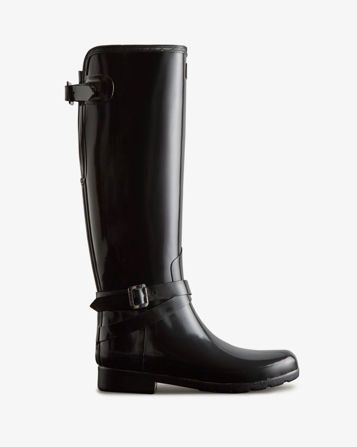Hunter Women's Refined Slim Fit Adjustable Tall Gloss Rain Boots Black
