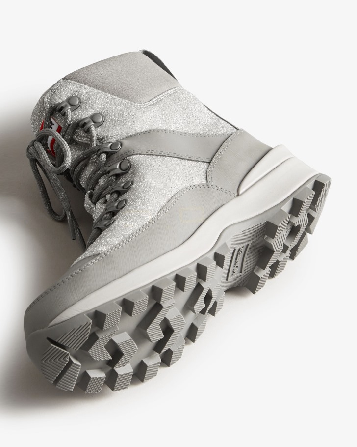 Hunter Women's Insulated Glitter Commando Boots Silver-Tundra Grey