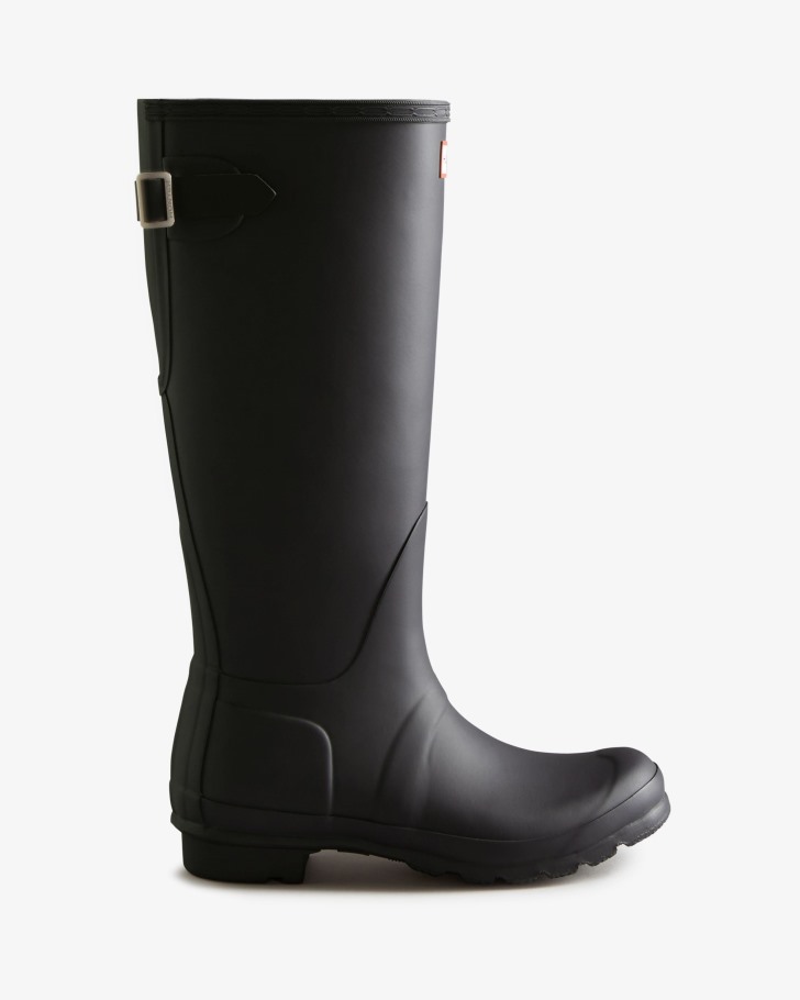 Hunter Women's Tall Back Adjustable Two-Tone Rain Boots Black Ice-Black