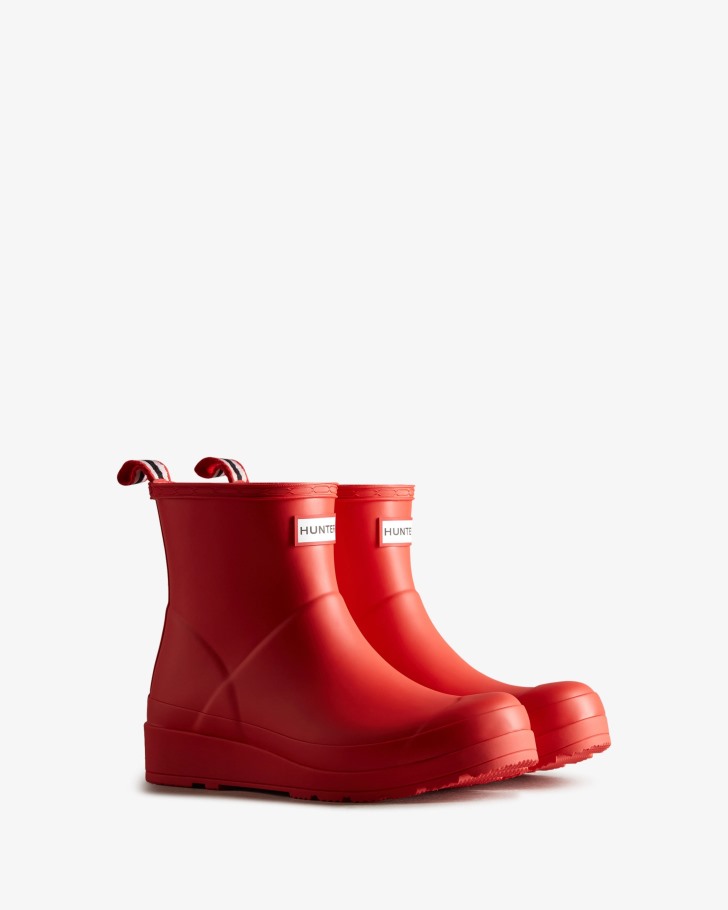 Hunter Women's Play Short Rain Boots Logo Red