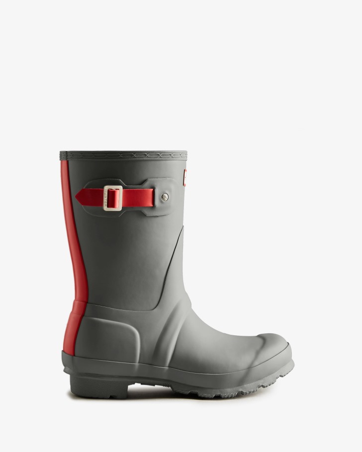 Hunter Women's Short Insulated Rain Boots Tundra Grey-Red Chill