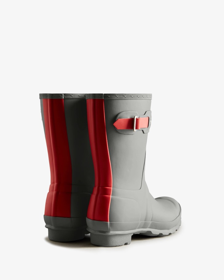 Hunter Women's Short Insulated Rain Boots Tundra Grey-Red Chill