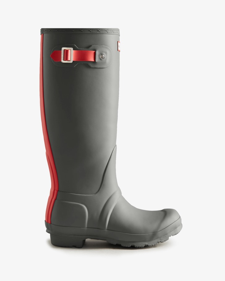 Hunter Women's Tall Insulated Rain Boots Tundra Grey-Red Chill