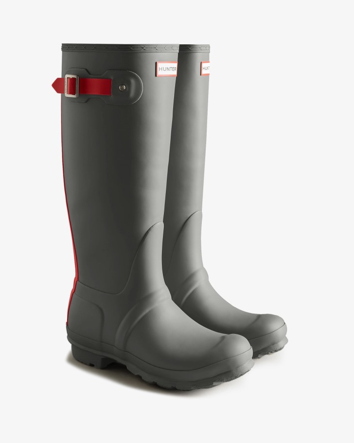 Hunter Women's Tall Insulated Rain Boots Tundra Grey-Red Chill