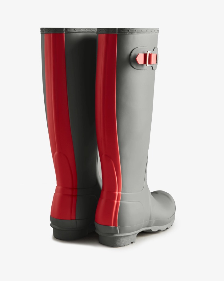 Hunter Women's Tall Insulated Rain Boots Tundra Grey-Red Chill