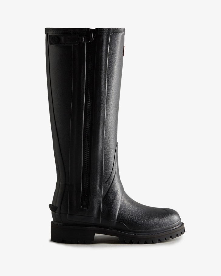 Hunter Women's Balmoral Commando Rubber Zip Tall Rain Boots Black