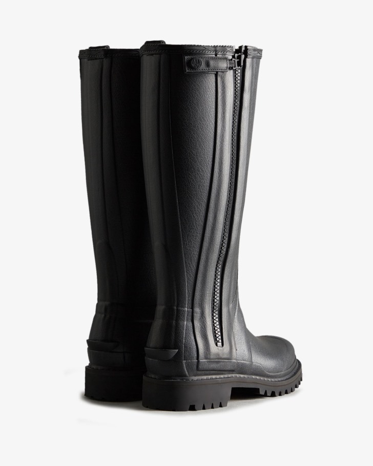 Hunter Women's Balmoral Commando Rubber Zip Tall Rain Boots Black