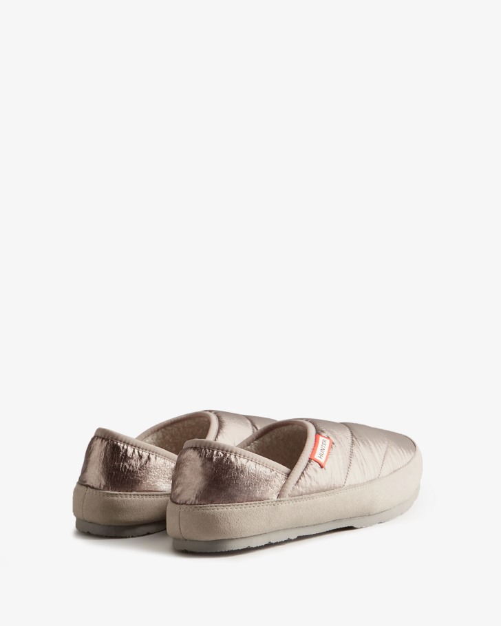 Hunter Women's Metallic Puffer Slipper Silver