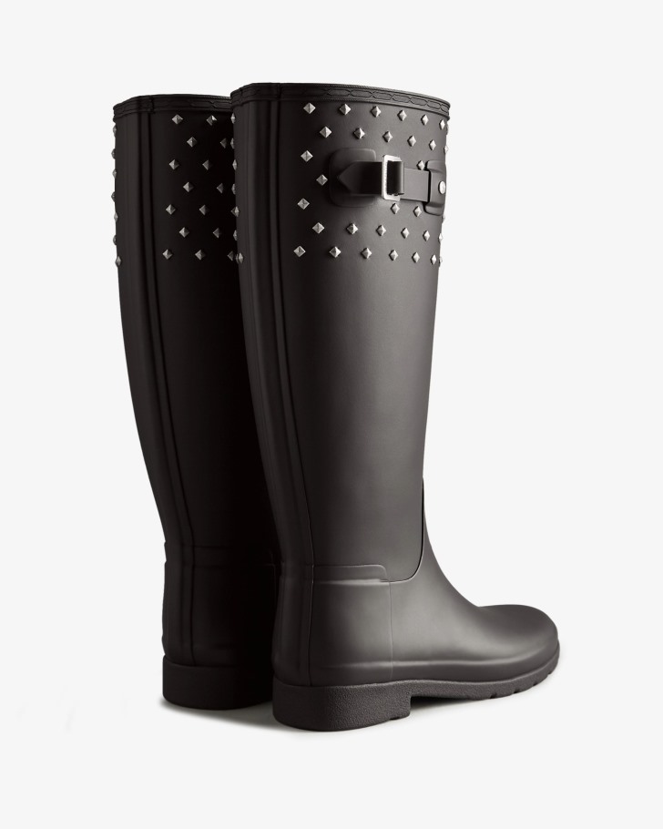 Hunter Women's Refined Slim Fit Tall Stud Cuff Rain Boots Black