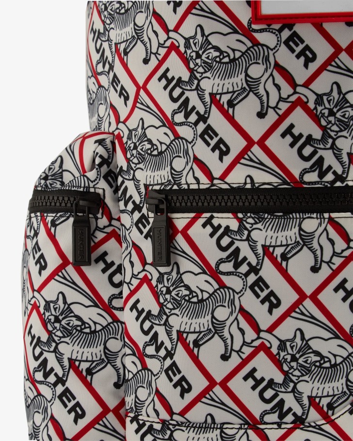 Hunter Nylon Top Clip Lunar New Year Tiger Print Backpack Black-White
