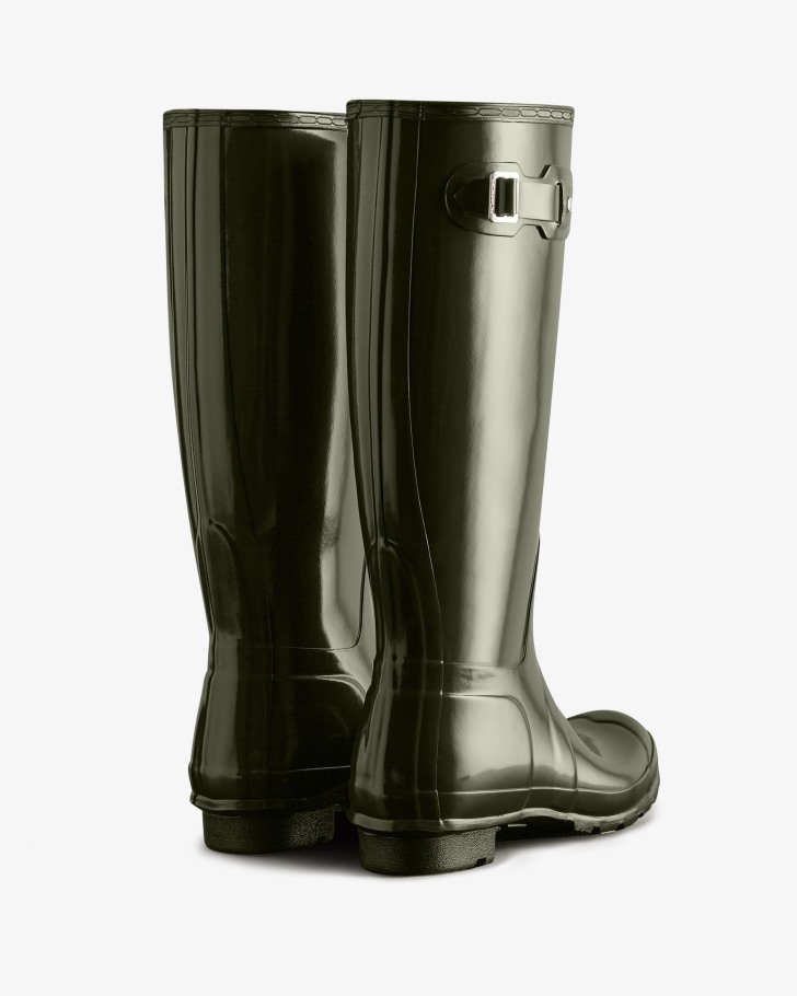 Hunter Women's Original Tall Gloss Rain Boots Dark Olive