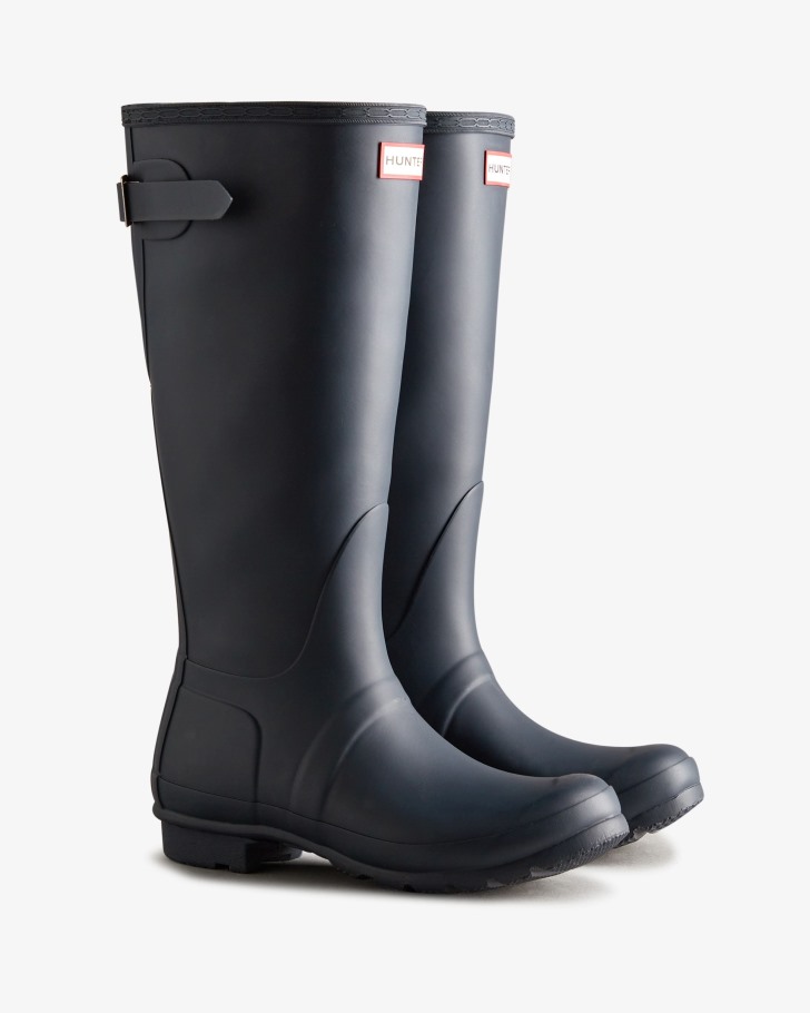 Hunter Women's Tall Back Adjustable Rain Boots Navy