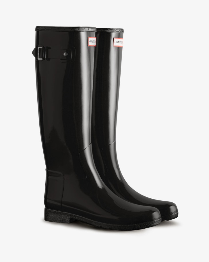 Hunter Women's Refined Slim Fit Tall Gloss Rain Boots Black