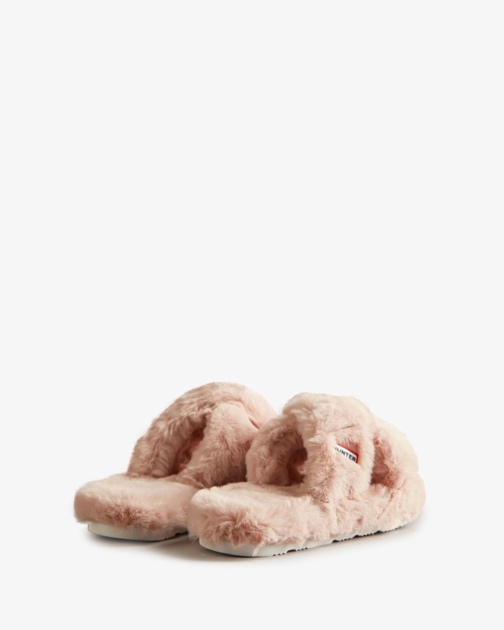 Hunter Women's Faux Fur Flatform Crossover Slide Azalea Pink