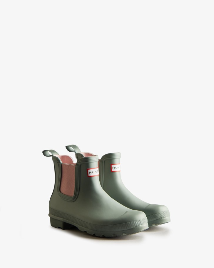 Hunter Women's Original Chelsea Boots Sweet Gale Green-Azalea Pink
