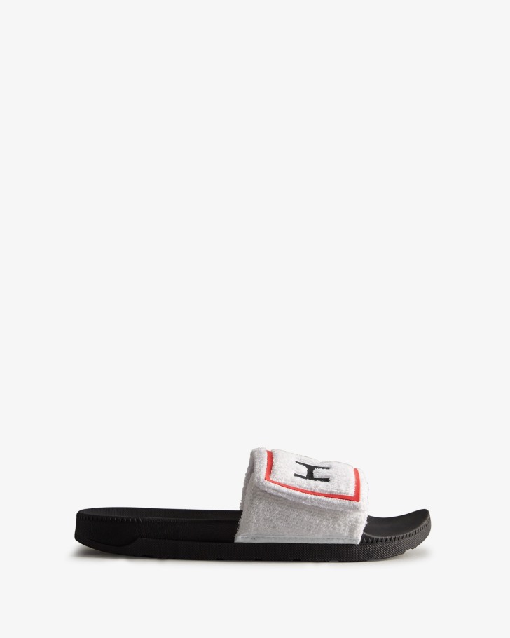 Hunter Men's Terry Towelling Logo Adjustable Slides White-Black