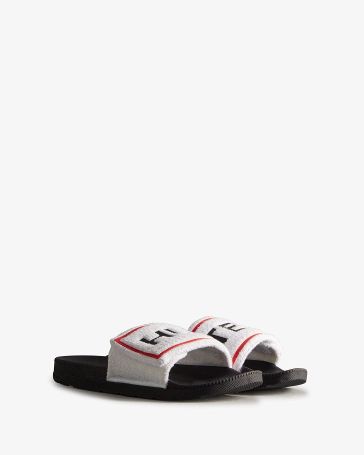 Hunter Men's Terry Towelling Logo Adjustable Slides White-Black