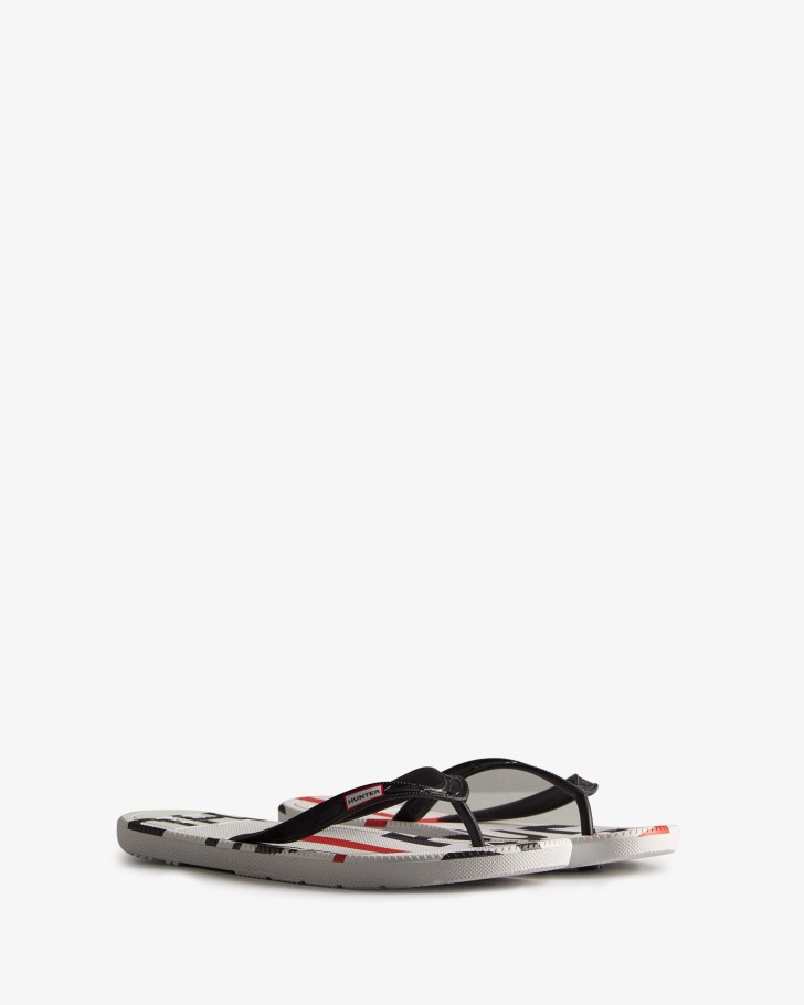 Hunter Women's Exploded Logo Flip Flops Black
